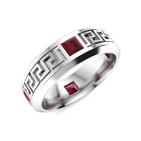 Square Ruby Men's Ring in Platinum|Keith Men's Ring with Princess Cut Ruby, White Sapphire