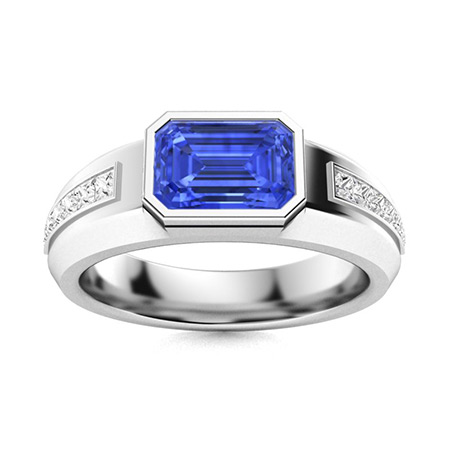 Emerald Cut Blue Sapphire Gents Rings Men's Emerald Cut Ceylon