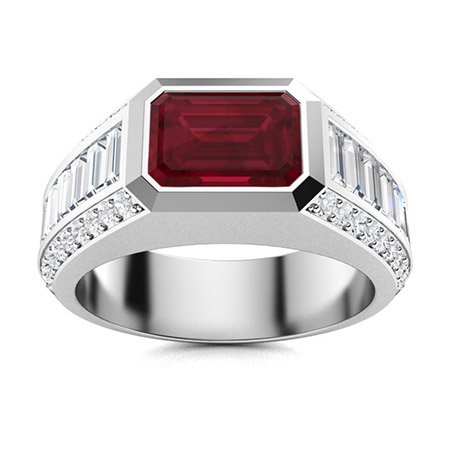 Details about   Silver Ruby Ring 4 Natural DIAMONDS Modern Men's Engagement Ring with Gemstone 