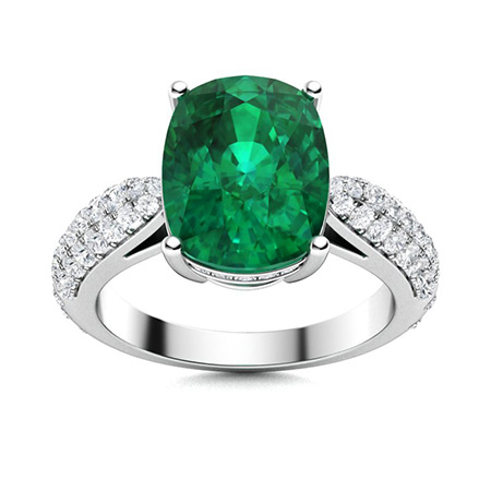 Ilaria Ring with Cushion cut Emerald, SI Diamond | 4.97 carats ...