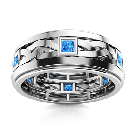 Mens Blue Topaz Ring | 2 1/4ct Blue Topaz and Diamond Men's Ring Crafted In  Solid White Gold