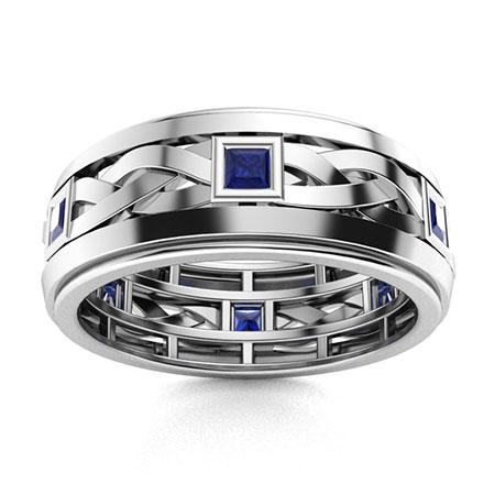 Metallic Mens Jewellery Rings LuvMyJewelry Ocean Waves Blue Sapphire Band R in Silver for Men 