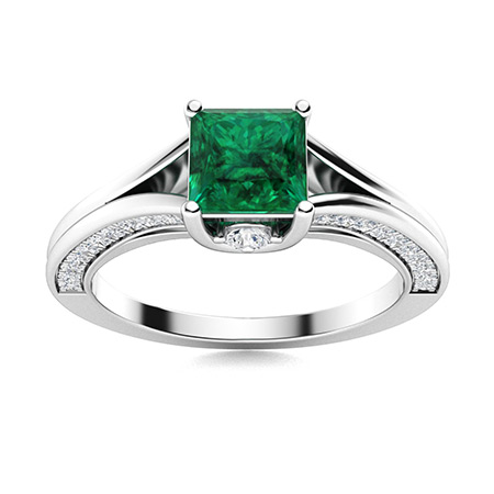 Oranje Parasiet leer Jessica Ring with Princess cut Emerald, SI Diamond | 0.81 carats Square  Emerald Sidestone Ring in 14k White Gold | Diamondere