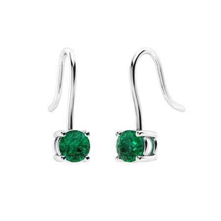 Round Lab-Created Emerald Drops Earring in 10K White Gold|Josee Earring with Round Lab-Created Emerald
