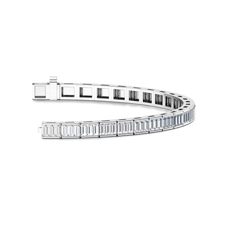 18ct White Gold Baguette & Round Brilliant Cut Diamond Set Bracelet