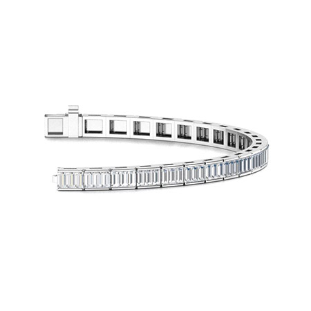 18ct White Gold Baguette Cut Diamond Link & Round Brilliant Cut Diamon