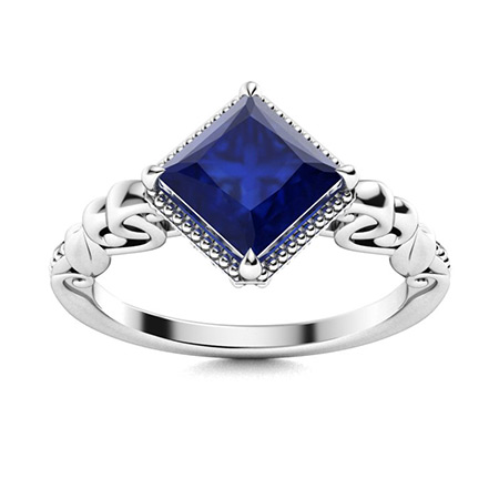 Designer 2 Carat Princess cut Blue Sapphire and Diamond Halo Engagement Ring  in White Gold - JeenJewels