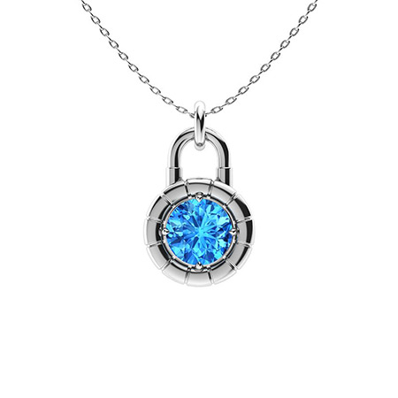 Quality Color Design Blue Topaz & Diamond Pendant Necklace AK-572