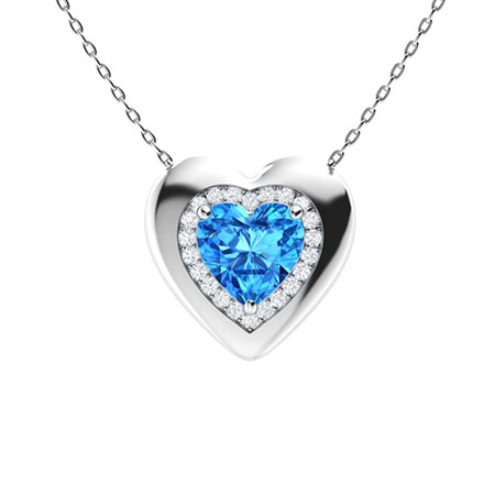 Kenia Necklace with Heart Blue Topaz, SI Diamond | 3.55 carats