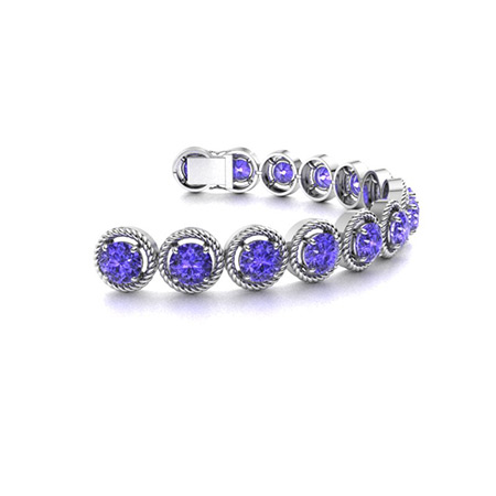 Round cut Tanzanite Bracelets in Sterling Silver and Tennis