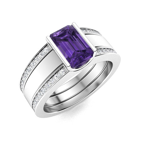 Menlyn Rings Landyn Men's Ring with Emerald cut Amethyst, SI Diamond | 1.52 carats ...