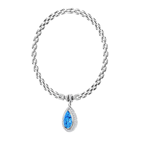 Libera Necklace with Pear Blue Topaz, SI Diamond | 16.13 carats Tear ...