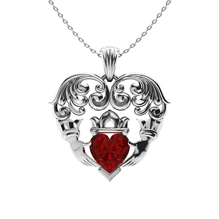 Liberty Necklace with Heart Garnet | 1.3 carats Heart Garnet Heart Pendant  in 14k White Gold | Diamondere
