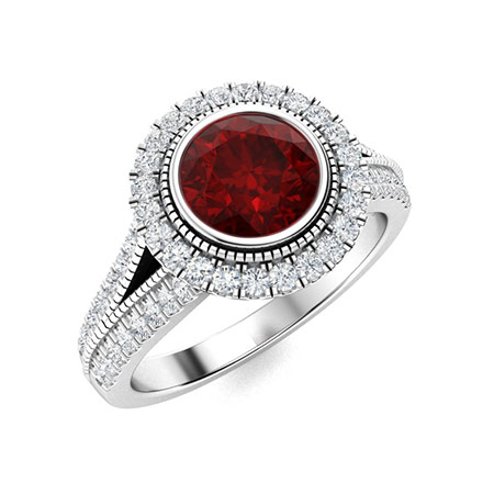 Liliane Ring with Round Garnet, SI Diamond | 1.77 carats Round Garnet ...