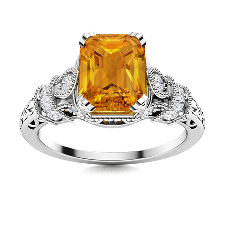 November Birthstone Engagement Statement Wedding Ring Art Deco Aesthetic Huge Natural Citrine Ring Sterling Silver Rings For Women 
