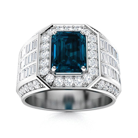 Major Men's Ring with Emerald cut London Blue Topaz, VS Diamond, SI ...