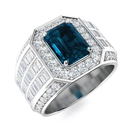 Major Men's Ring with Emerald cut London Blue Topaz, VS Diamond, SI ...