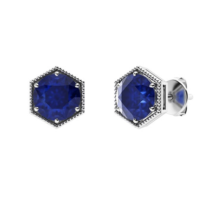 14KW Gold Sapphire 1.30ctw & Diamond 0.50ctw Halo Stud Earrings - M. Pope  and Co