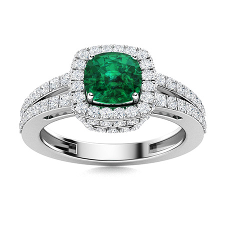 Marissa Ring with Cushion cut Emerald, SI Diamond | 1.32 carats ...