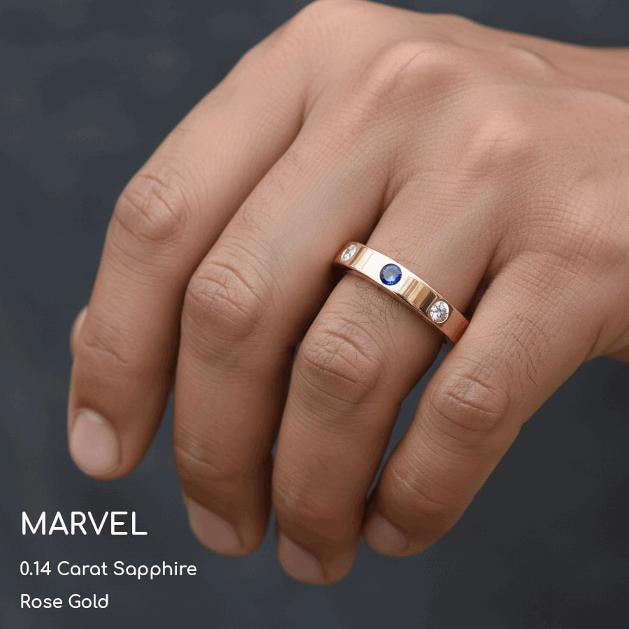 Marvel Men's Ring with Round Sapphire, SI Diamond | 0.36 carats Round ...
