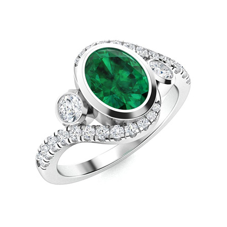 Maryam Ring with Oval Emerald, SI Diamond | 2.07 carats Oval Emerald ...