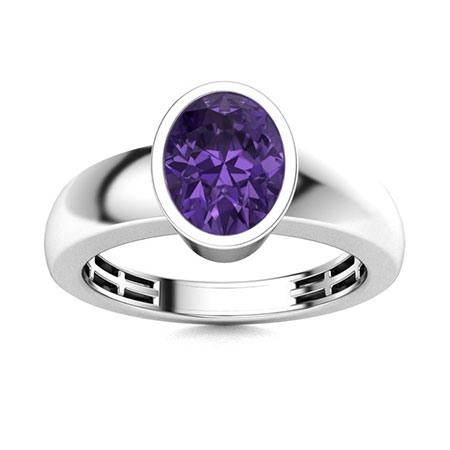 Purple Amethyst Solitaire Silver Rhodium Plated Mens Ring 