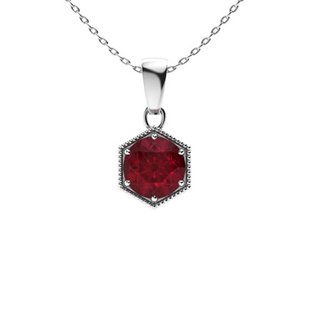 Monserrat Necklace with Round Ruby | 0.75 carats Round Ruby Unique Pendant  in 14k White Gold | Diamondere