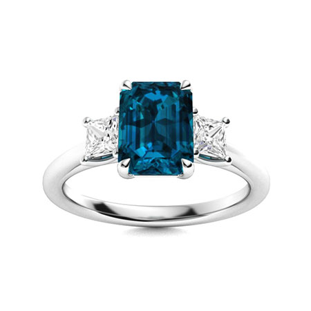 Murphy Ring with Emerald cut London Blue Topaz, VS Diamond | 1.6 carats ...