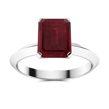 White Gold finished red ruby and diamond emerald cut size L free postage