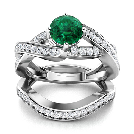 Real 14K White Gold 1.32 Ct Emerald Solitaire Engagement Wedding Promise Ring