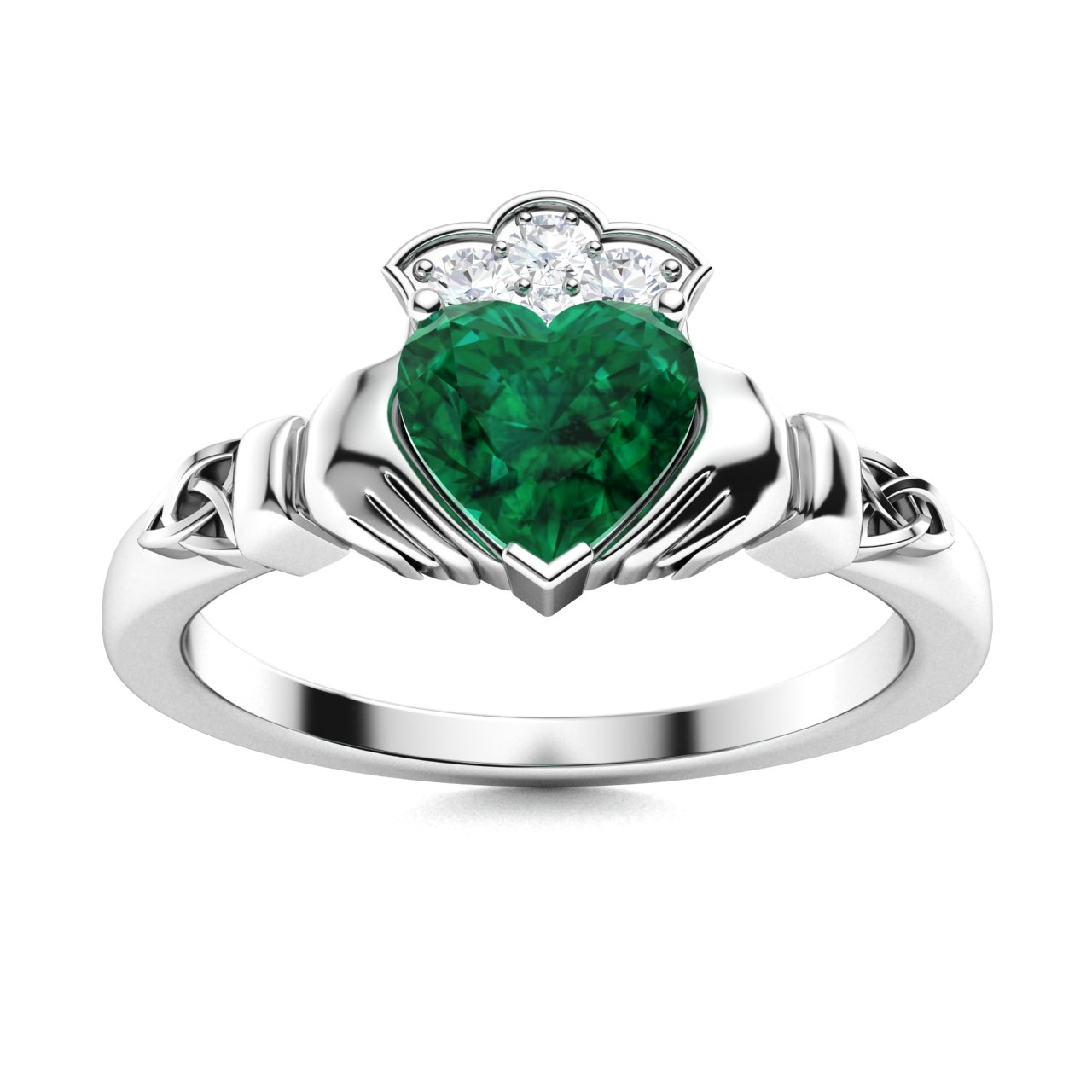 1.25 Ct Heart Cut Emerald & Diamond Claddagh Women's Ring 14k Two Tone Gold Over 