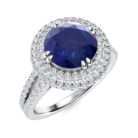 Raegan Ring with Round Sapphire, SI Diamond | 3.3 carats Round Sapphire ...