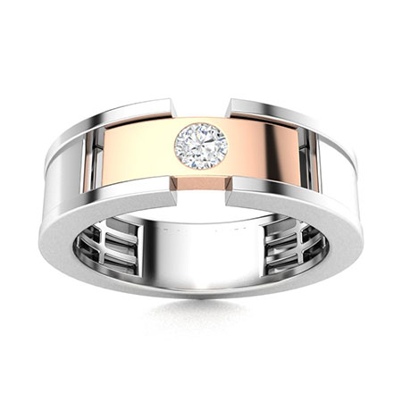 MRC - Men's Flat Brush Polish Diamond Wedding Ring in White Gold