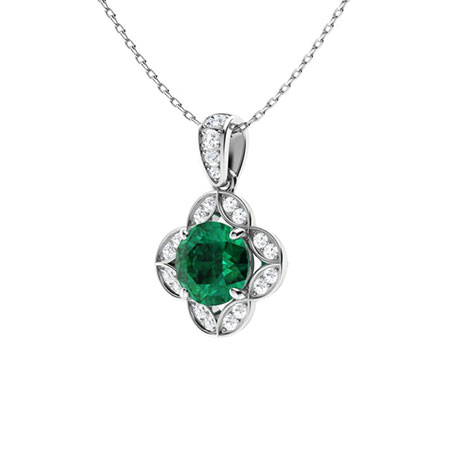 Saylor Necklace with Round Emerald, SI Diamond | 0.92 carats Round ...