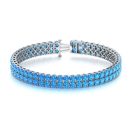 Sterling Silver Link Bracelet with Blue Topaz Droplet Charm, Handcrafted