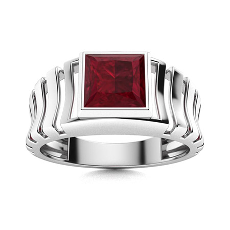 14K Yellow Men's Gold Ring with Barrel Cut Ruby