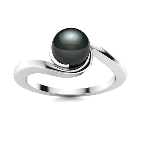 18k yellow gold Tahitian pearl ring surrounded by 0,60ct baguette diamonds