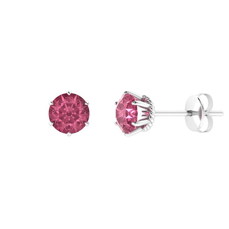 14K BASKETWEAVE ROUND NATURAL hot PINK SAPPHIRE EARRINGS. 4MM .70TCW