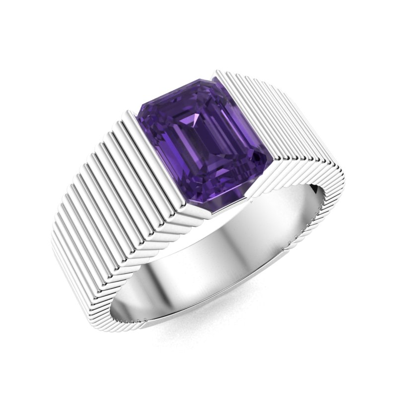 Tenner Ring Tern Men's Ring with Emerald cut Amethyst | 1.2 carats Rectangle ...