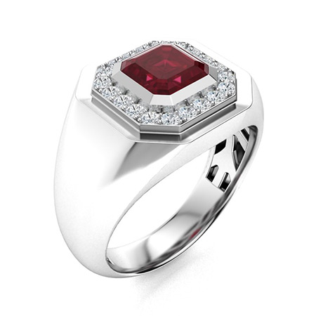Tiffany Men's Ring with Emerald cut Ruby, SI Diamond | 1.15