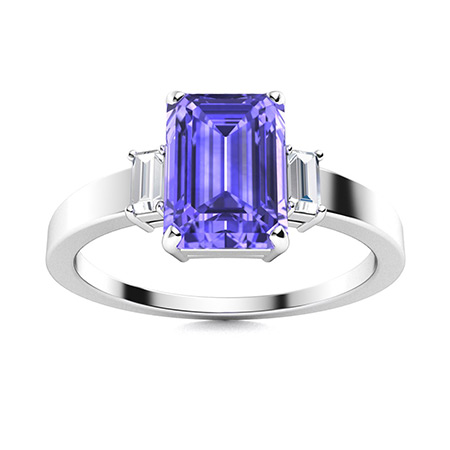 Gasvormig leeg zoet Victoria Ring with Emerald cut Tanzanite, VS Diamond | 2.0 carats Rectangle  Tanzanite Sidestone Ring in 14k White Gold | Diamondere