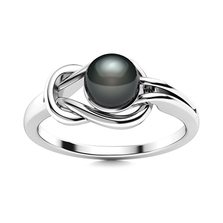 Macy's Cultured Tahitian Black Pearl (9mm) and Diamond (1/10ct. t.w.) Swirl  Ring in 14k White Gold - Macy's
