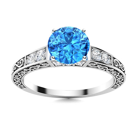 Yahya Ring with Round Blue Topaz, SI Diamond | 1.09 carats Round Blue ...