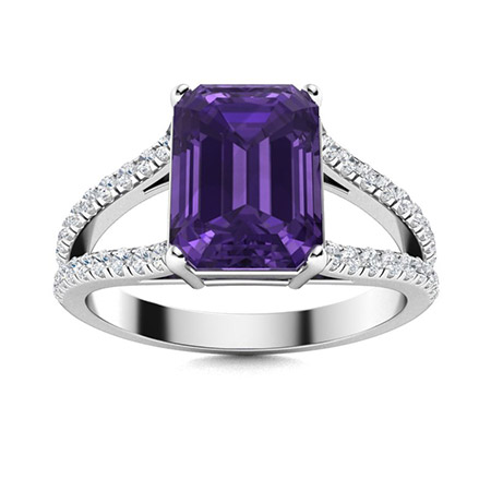 Zain Ring with Emerald cut Amethyst, SI Diamond | 2.24 carats